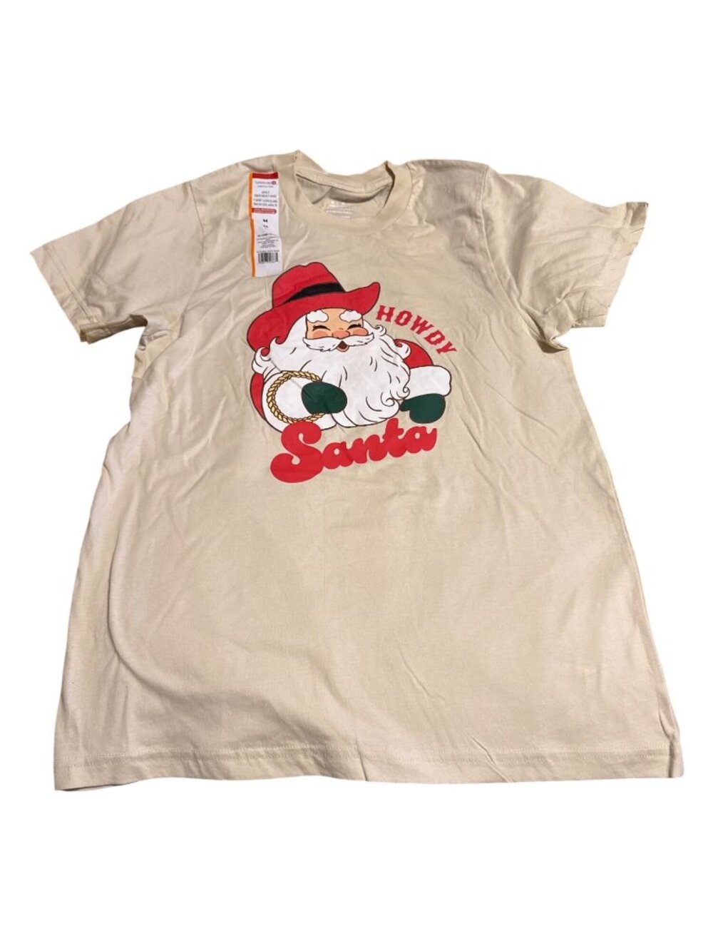 Howdy Santa Graphic T-Shirt Beige Medium Celebrate It Cotton